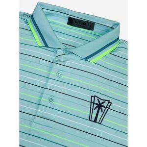 G/FORE Golf Polo Shirt Mens Large Green Striped Palm Tree Logo Short Sleeve